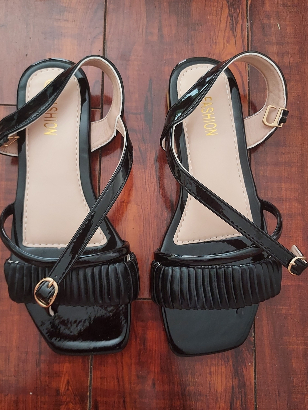 Amazon Black Patent Cross-Strap Sandals